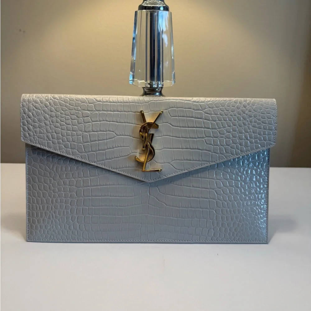 Yves Saint Laurent Ivory Croc-Embossed Clutch - Picture 2 of 5